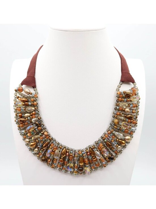 Talbots Jewelry - TALBOTS Caramel & Smoky Grey/Blue Beaded Collar Statement Necklace